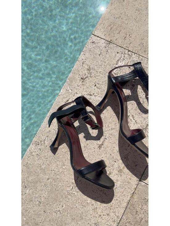 STAUD Shoes - STAUD Black Leather Strap Heeled Sandals Size 36.5